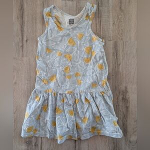 Winter Water Factory Light Blue and Mustard Flower Print Dress, 4T (V7)
